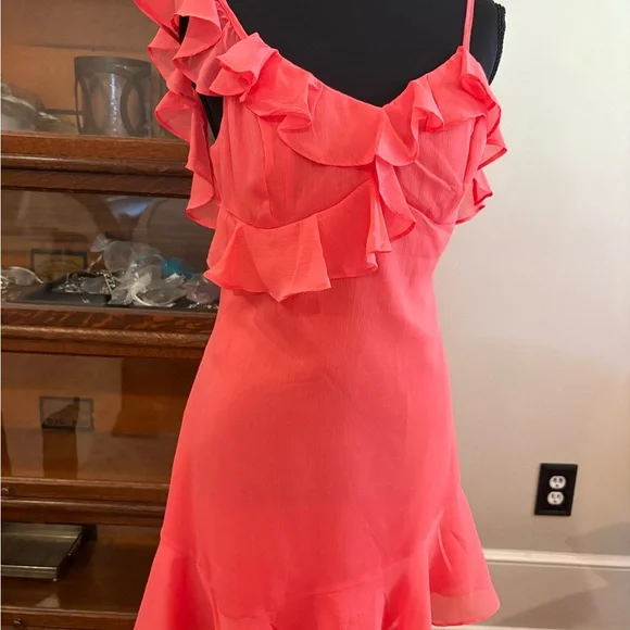 Lulu's Vibrant Coral Ruffle Mini Dress - Picture 3 of 5
